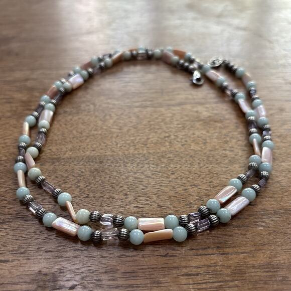 Vintage Carolyn Pollack Beaded Necklace Single Strand Pastel Stones Silver Beads - Picture 6 of 7